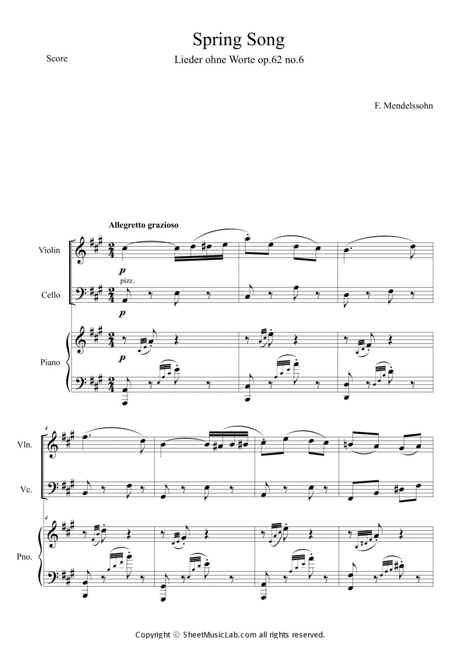 Lieder ohne Worte Op.62 No.6 Piano Trio scores gallery preview page 1