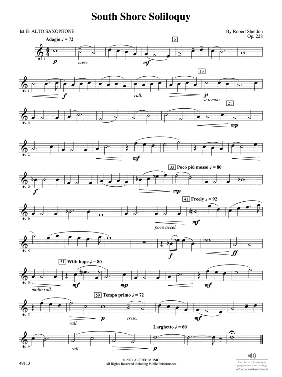 South Shore Soliloquy: E-flat Alto Saxophone Concert Band scores gallery preview page 1