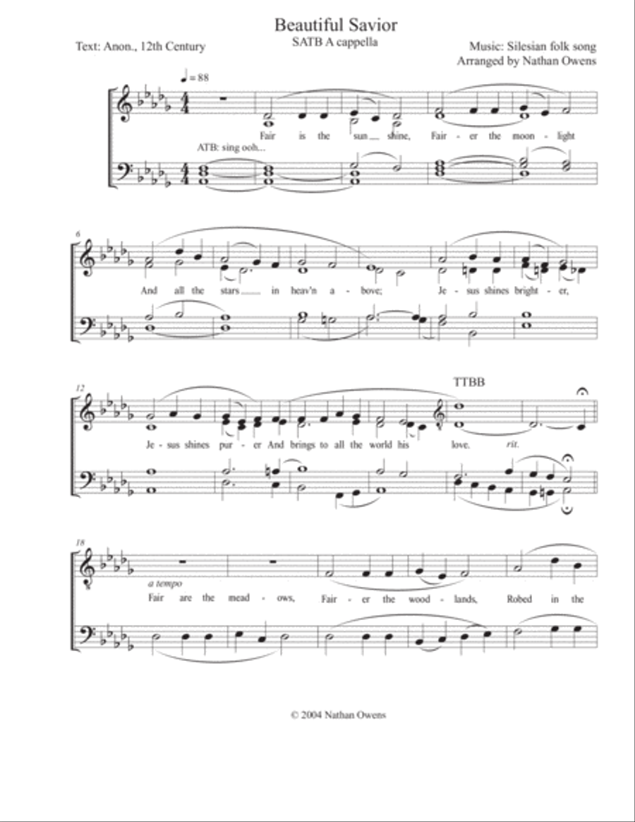 Beautiful Savior - SATB A capella 4-Part scores gallery preview page 2