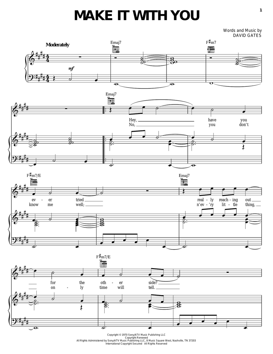 Make It With You Piano, Vocal, Guitar scores gallery preview page 1