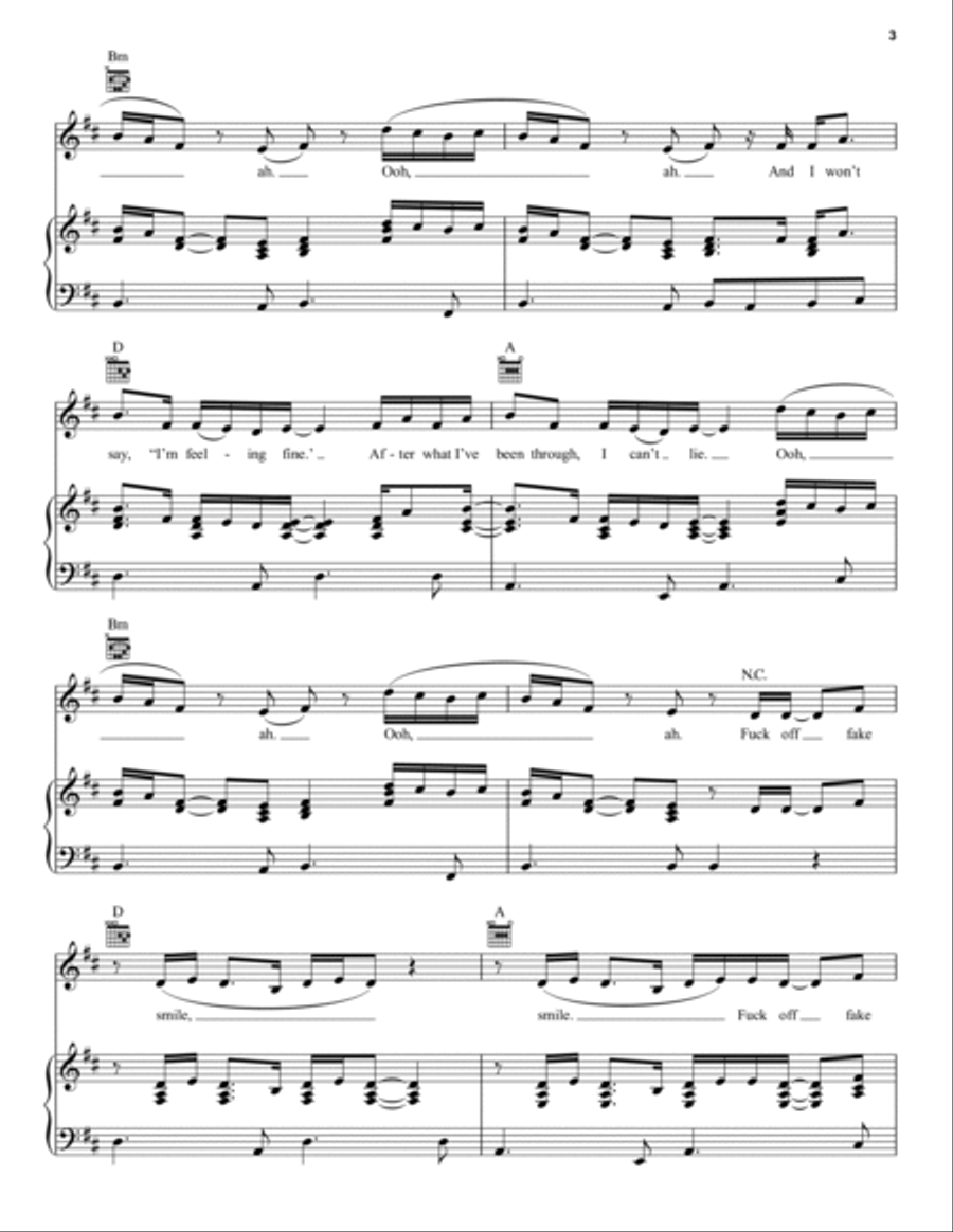 Fake Smile Piano, Vocal, Guitar scores gallery preview page 3