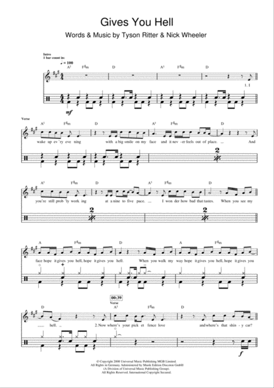 Gives You Hell Gives You Hell Drums scores gallery preview page 1