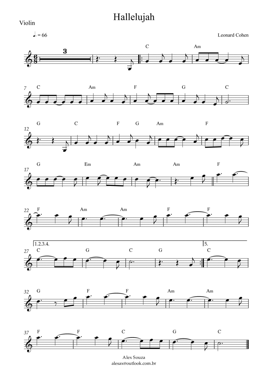 Hallelujah Violin Solo scores gallery preview page 1