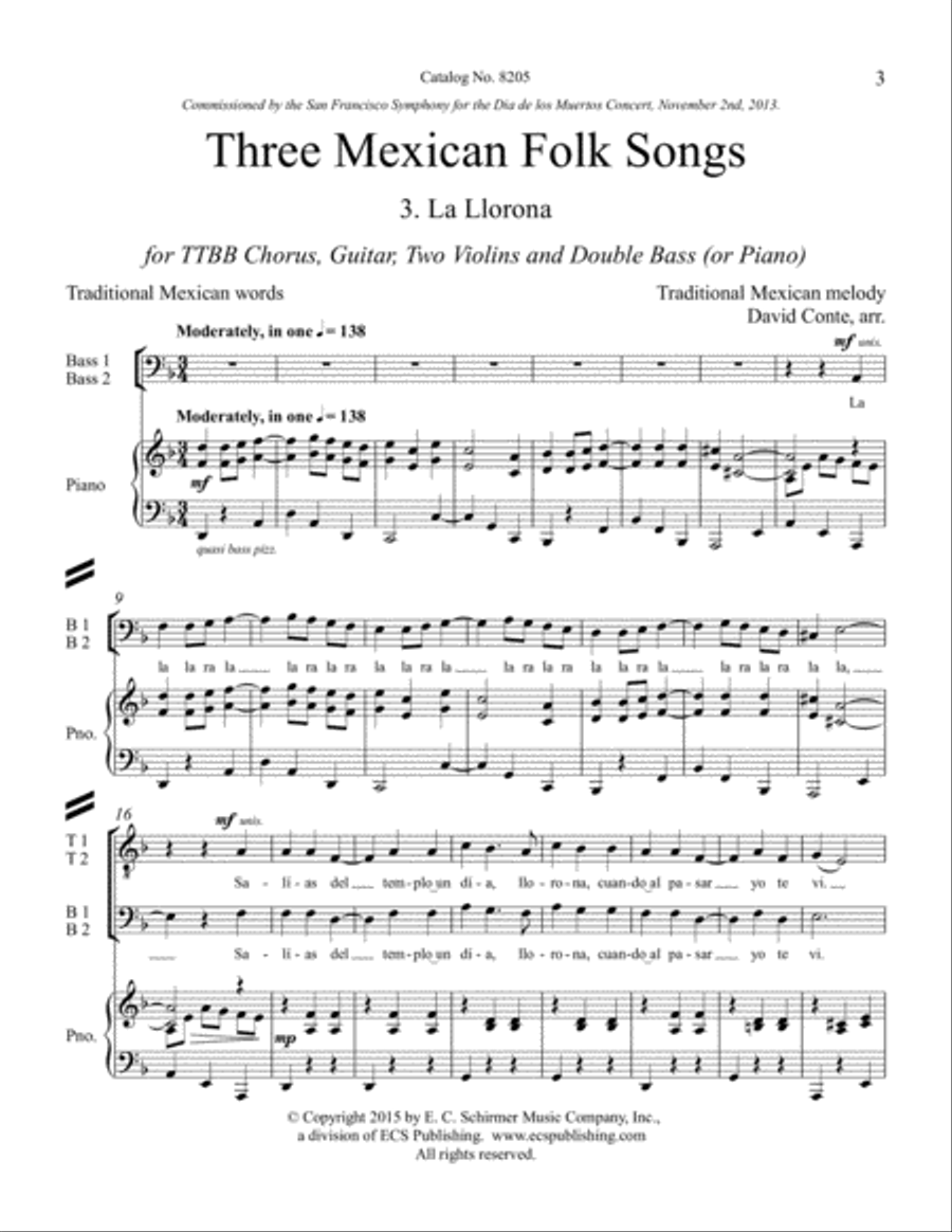 Three Mexican Folk Songs: 3. La Llorona TTBB scores gallery preview page 3