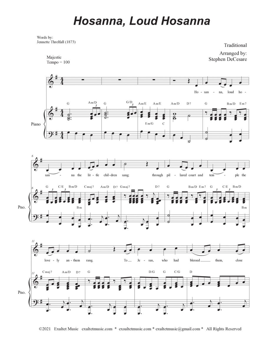 Hosanna, Loud Hosanna (Vocal Solo - Piano accompaniment) image number null