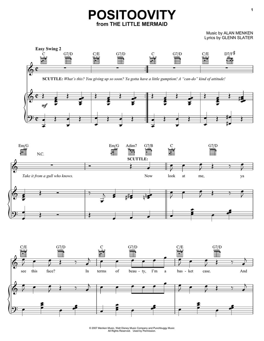 Positoovity (from The Little Mermaid: A Broadway Musical) Piano, Vocal, Guitar scores gallery preview page 1