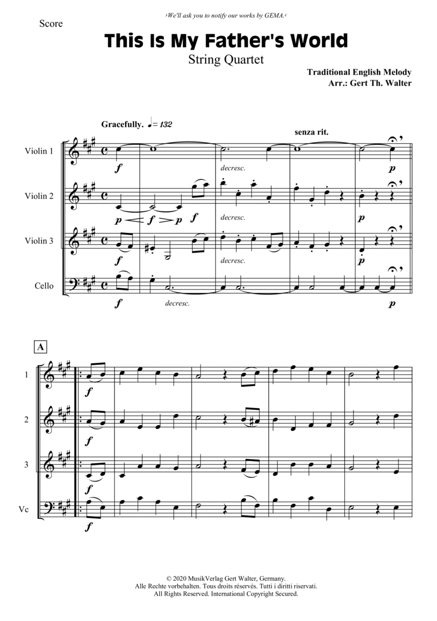 This Is My Father's World String Quartet scores gallery preview page 1