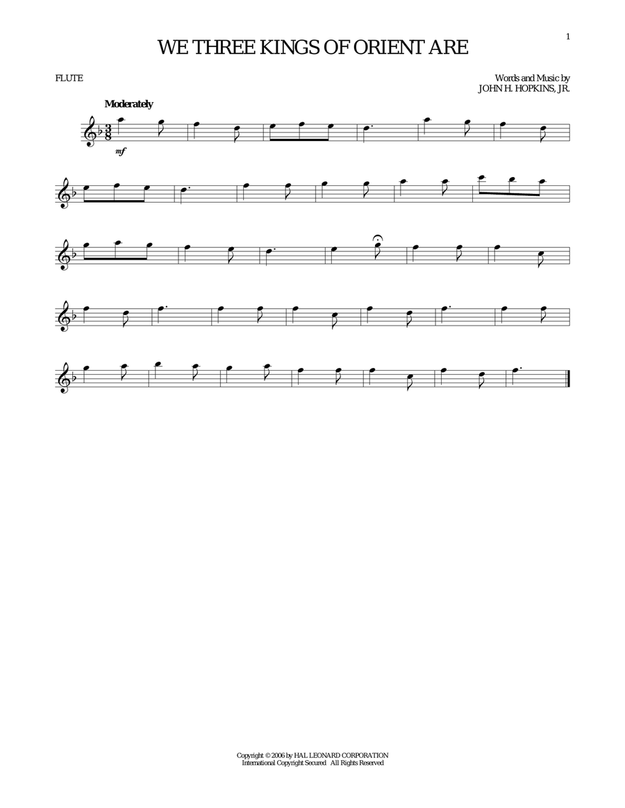 We Three Kings Of Orient Are Flute Solo scores gallery preview page 1