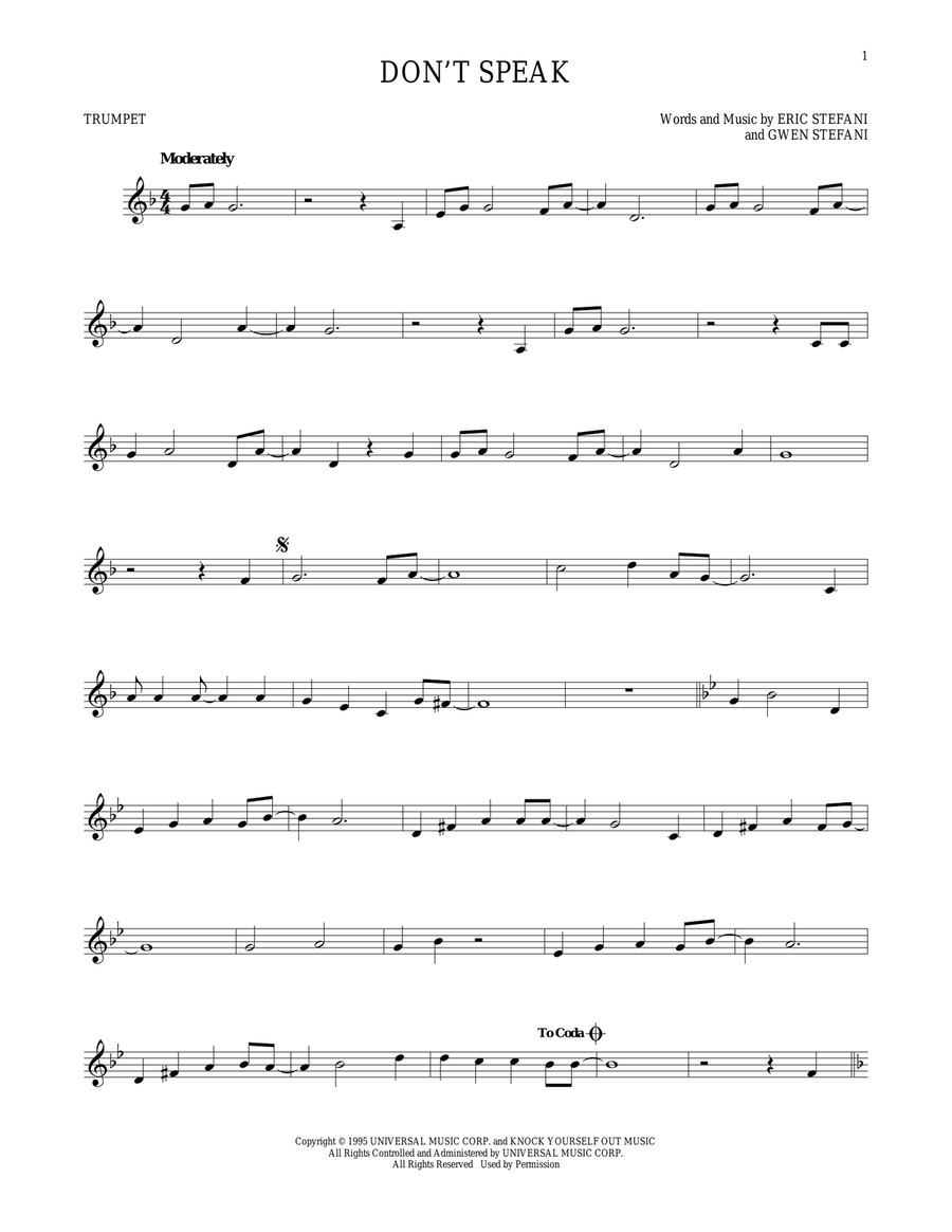 Don't Speak Trumpet Solo scores gallery preview page 1