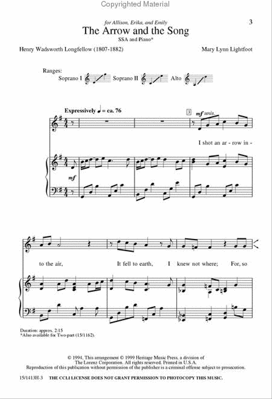 The Arrow and the Song SSA scores gallery preview page 2