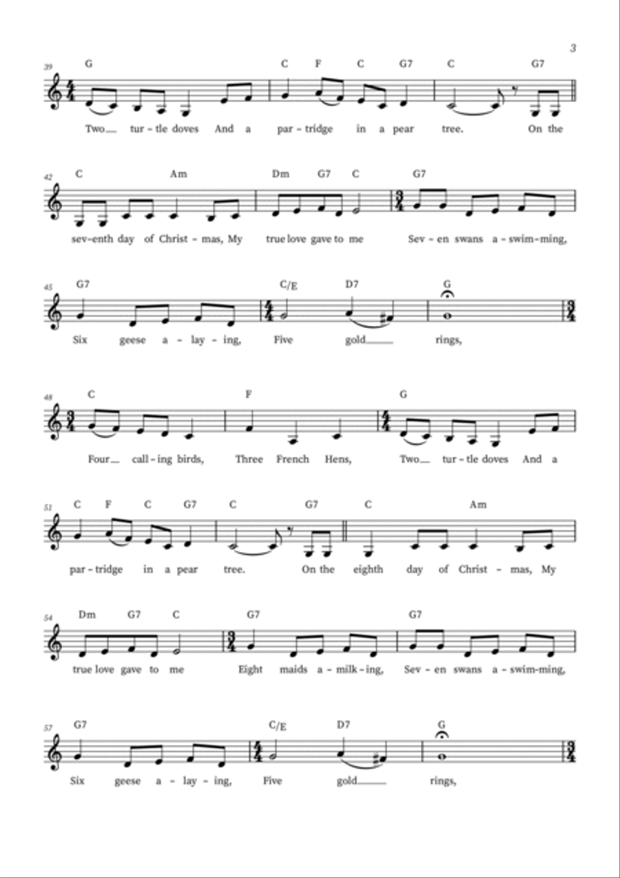 The Twelve Days Of Christmas (C major) Easy Piano scores gallery preview page 3