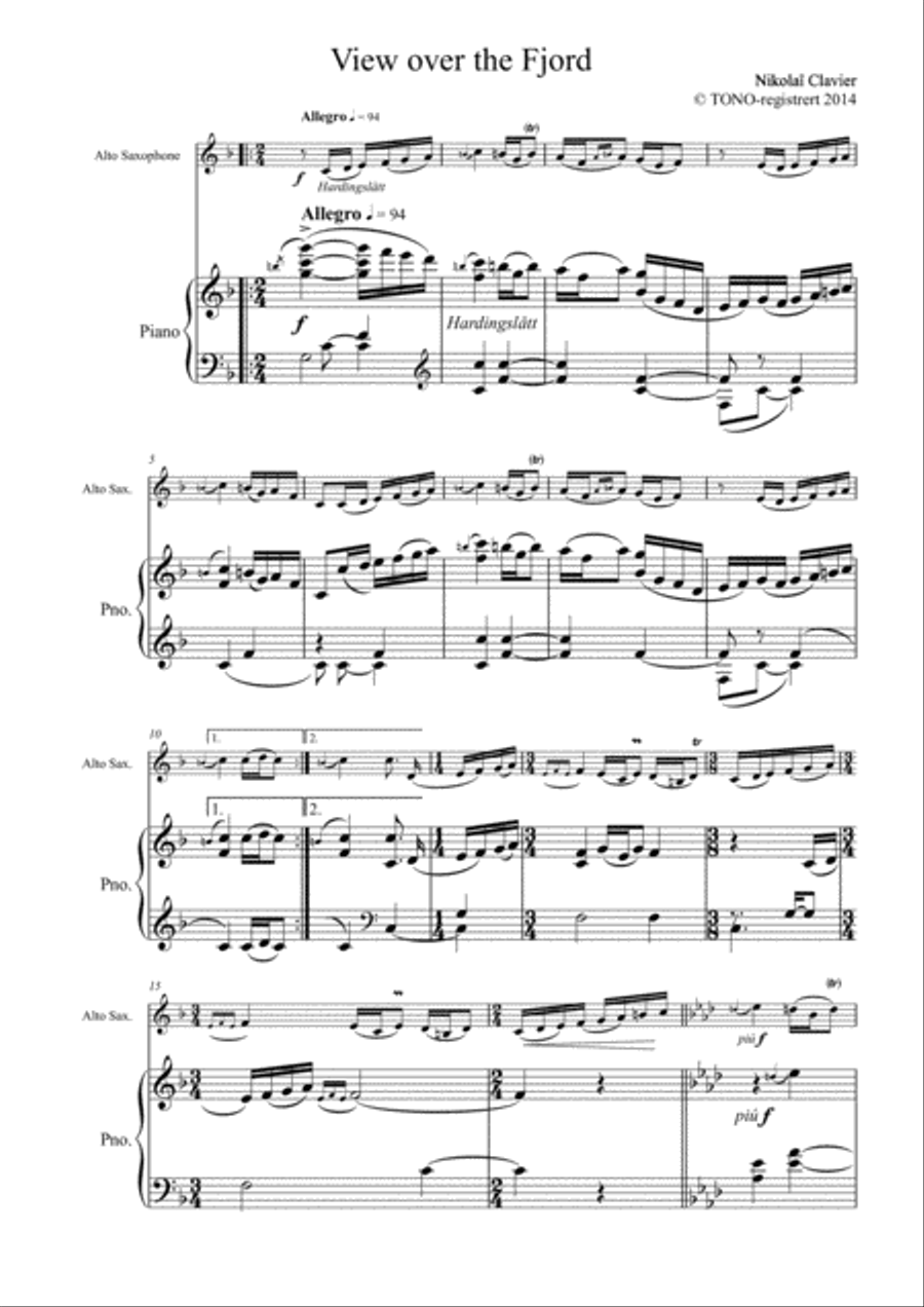5 Vignettes from Norwegian Nature (for Alto Saxophone and Piano) Woodwind Duet scores gallery preview page 2