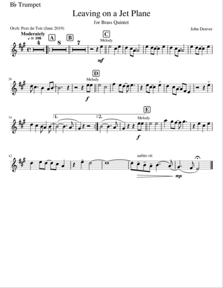Leaving On A Jet Plane Brass Ensemble scores gallery preview page 5