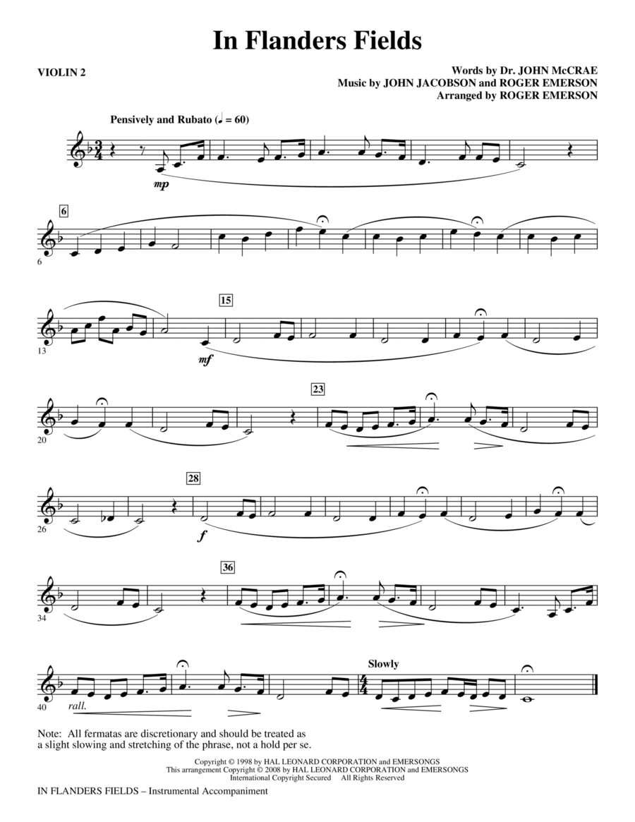 In Flanders Fields - Violin 2 Choir scores gallery preview page 1