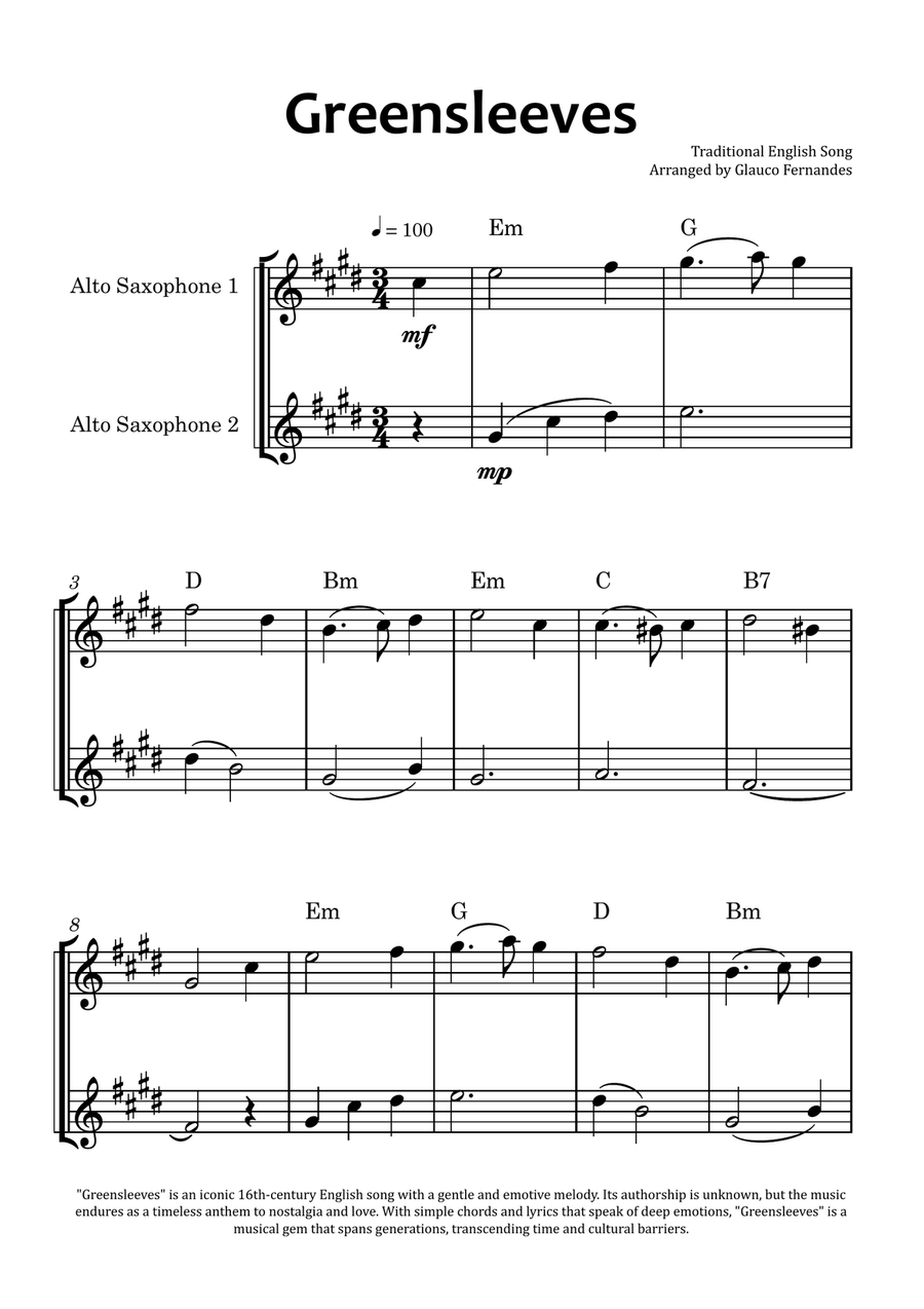 Greensleeves Woodwind Duet scores gallery preview page 1