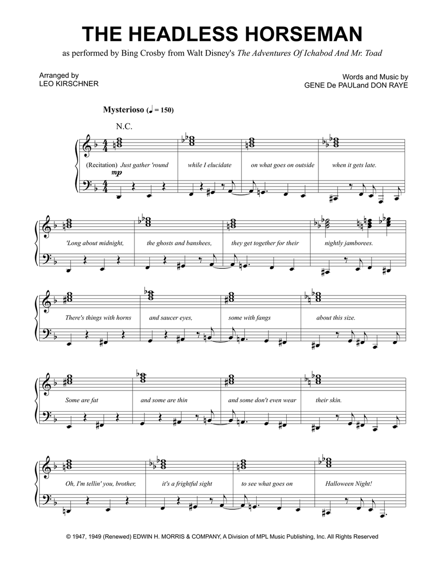 The Headless Horseman Piano, Vocal, Guitar scores gallery preview page 1