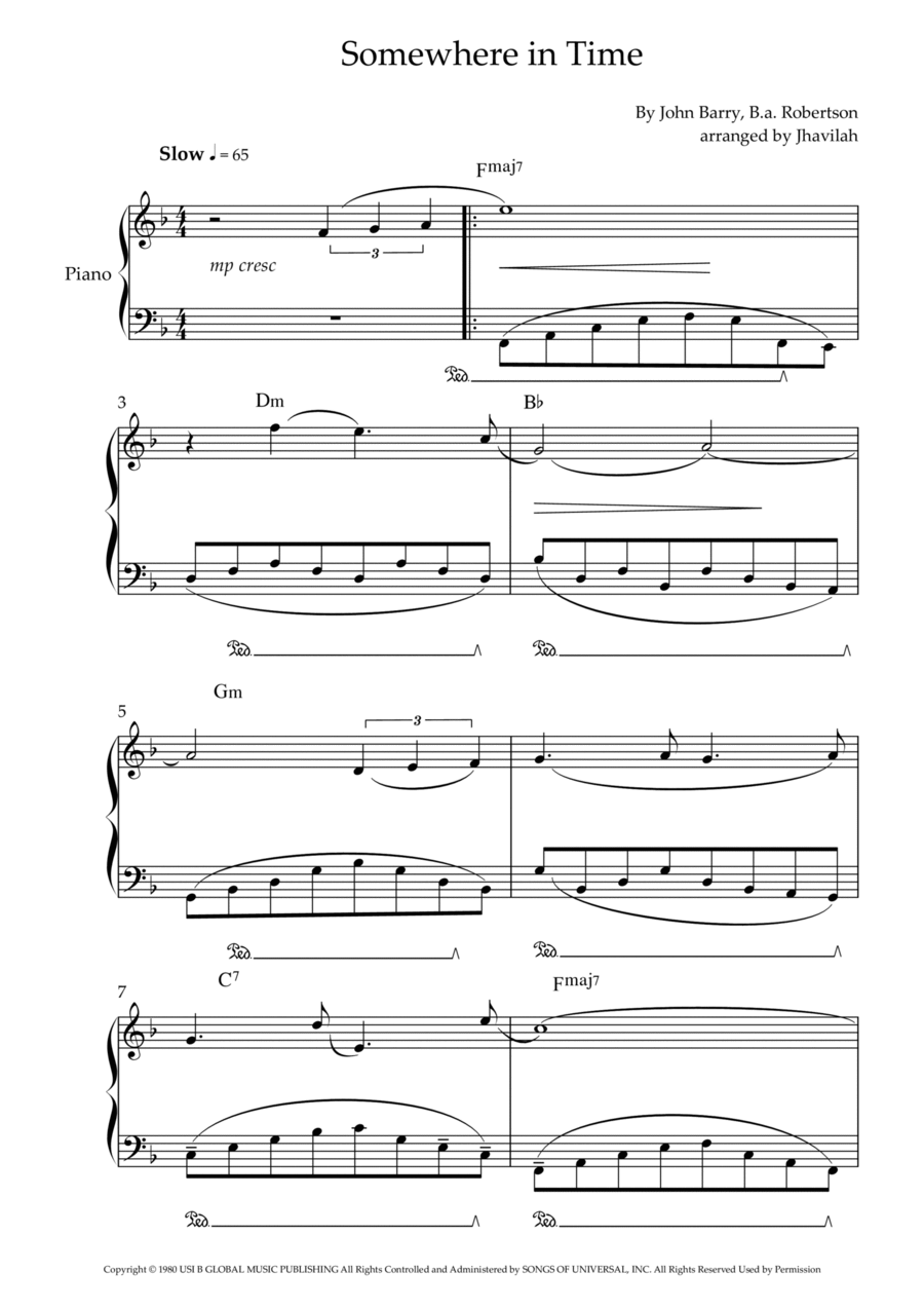 Somewhere In Time Piano Solo scores gallery preview page 1