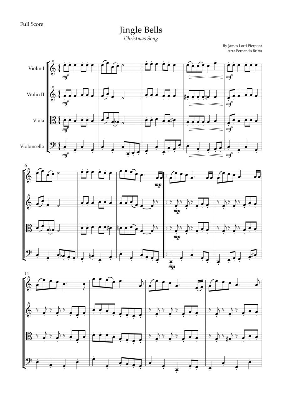 Jingle Bells (Christmas Song) for String Quartet String Quartet scores gallery preview page 1