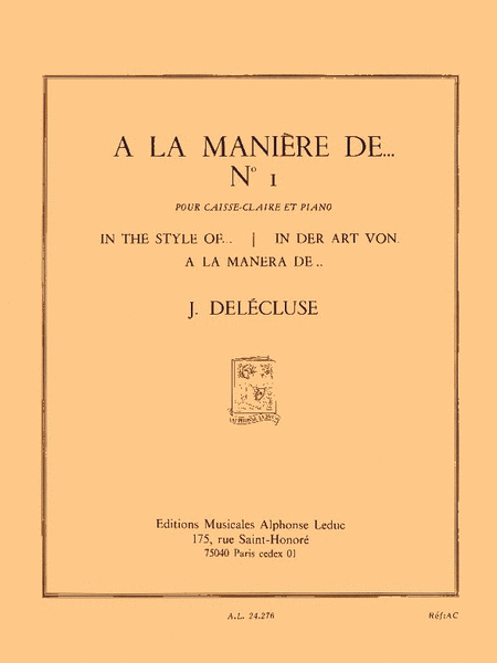 A La Maniere De...no.1 (percussion And Piano)