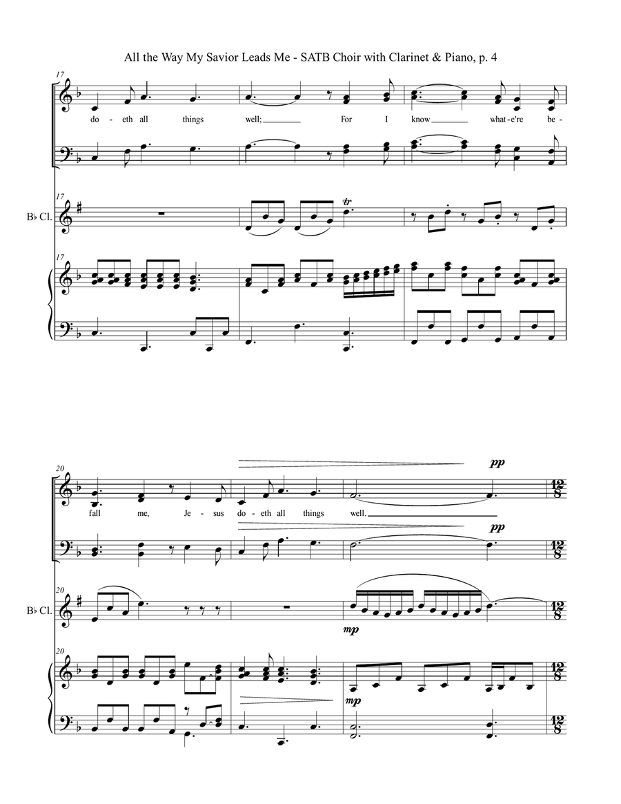 ALL THE WAY MY SAVIOR LEADS ME (SATB Choir with Bb Clarinet & Piano - Octavo plus Clarinet & Choir P 4-Part scores gallery preview page 5