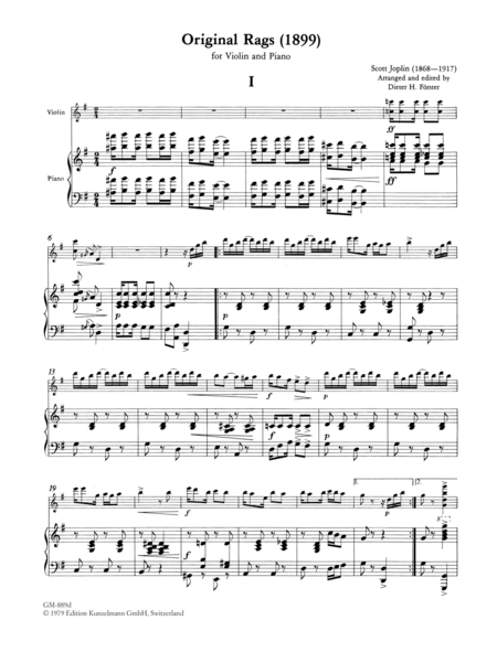 6 ragtimes for violin and piano, Volume 1