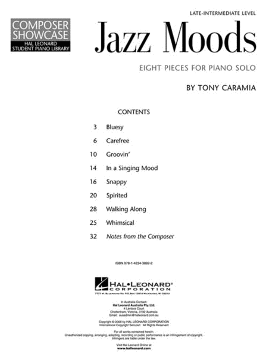 Jazz Moods – Eight Pieces for Piano Solo Piano Method scores gallery preview page 2