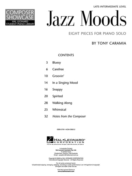 Jazz Moods - Eight Pieces for Piano Solo image number null