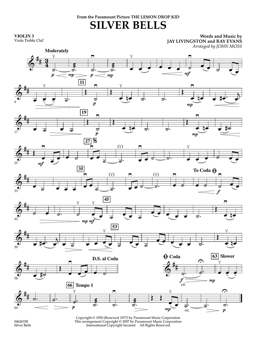 Silver Bells - Violin 3 (Viola T.C.) Orchestra scores gallery preview page 1