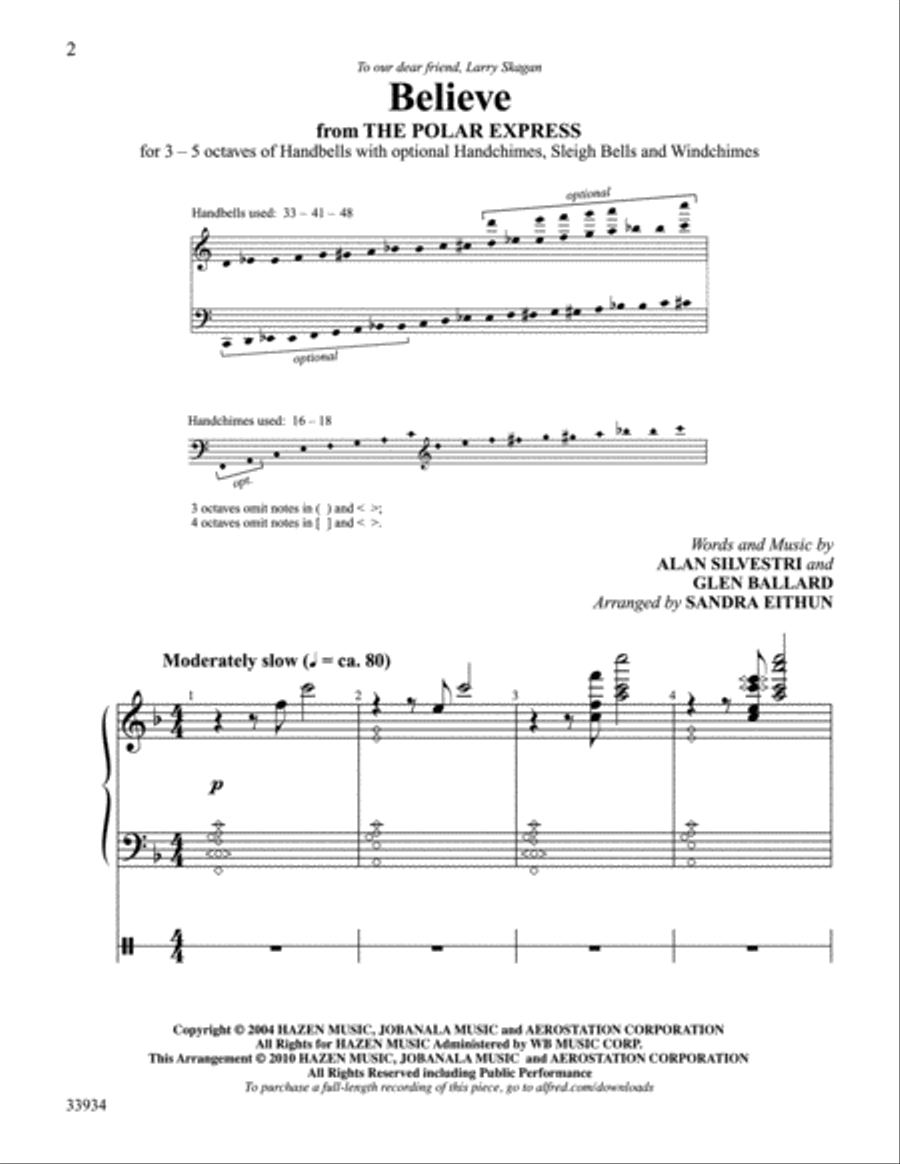 Believe (from The Polar Express) Handbell Choir scores gallery preview page 2