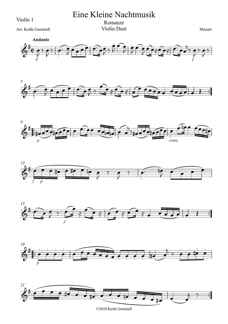 Eine Kleine Nachtmusik – Romanze: Violin Duet String Orchestra scores gallery preview page 4