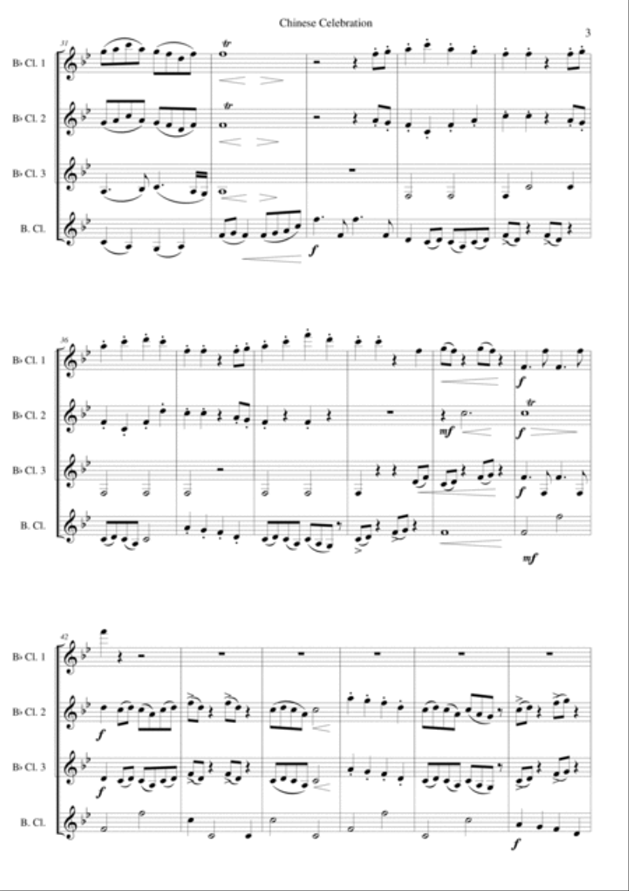 Chinese Celebration for clarinet quartet Clarinet Quartet scores gallery preview page 3