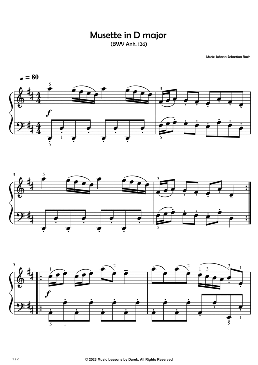 Musette in D major (EASY PIANO) (BWV Anh. 126) [Johann Sebastian Bach] Easy Piano scores gallery preview page 1