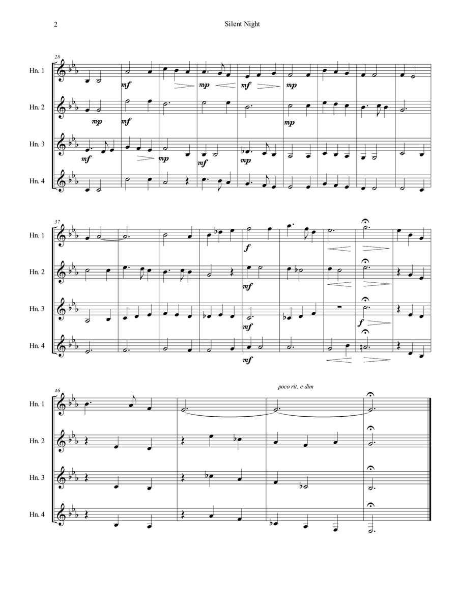 Silent Night: for Horn Quartet French Horn Quartet scores gallery preview page 3