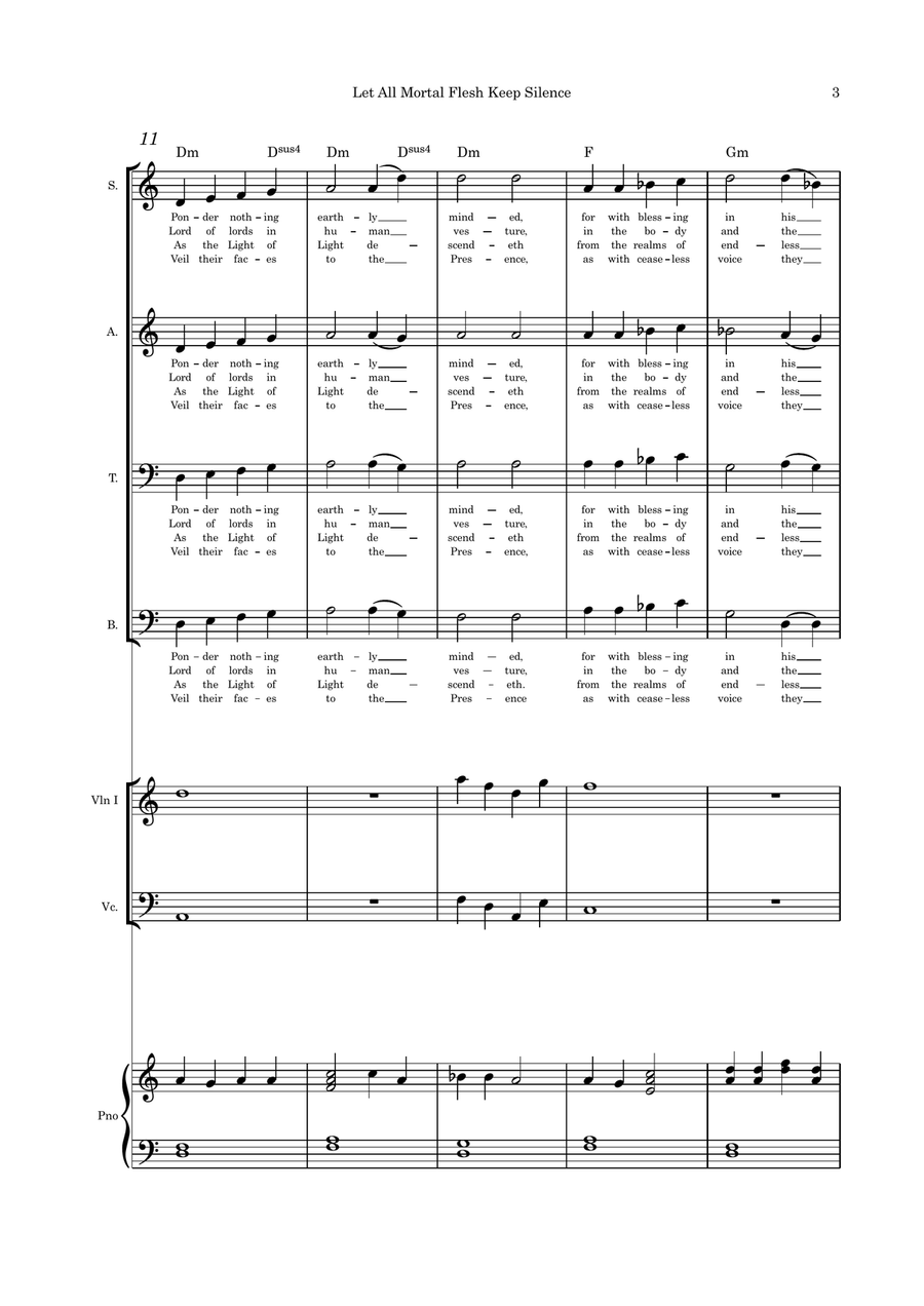 Let All Mortal Flesh Keep Silence SATB violin cello duet and Piano 4-Part scores gallery preview page 3