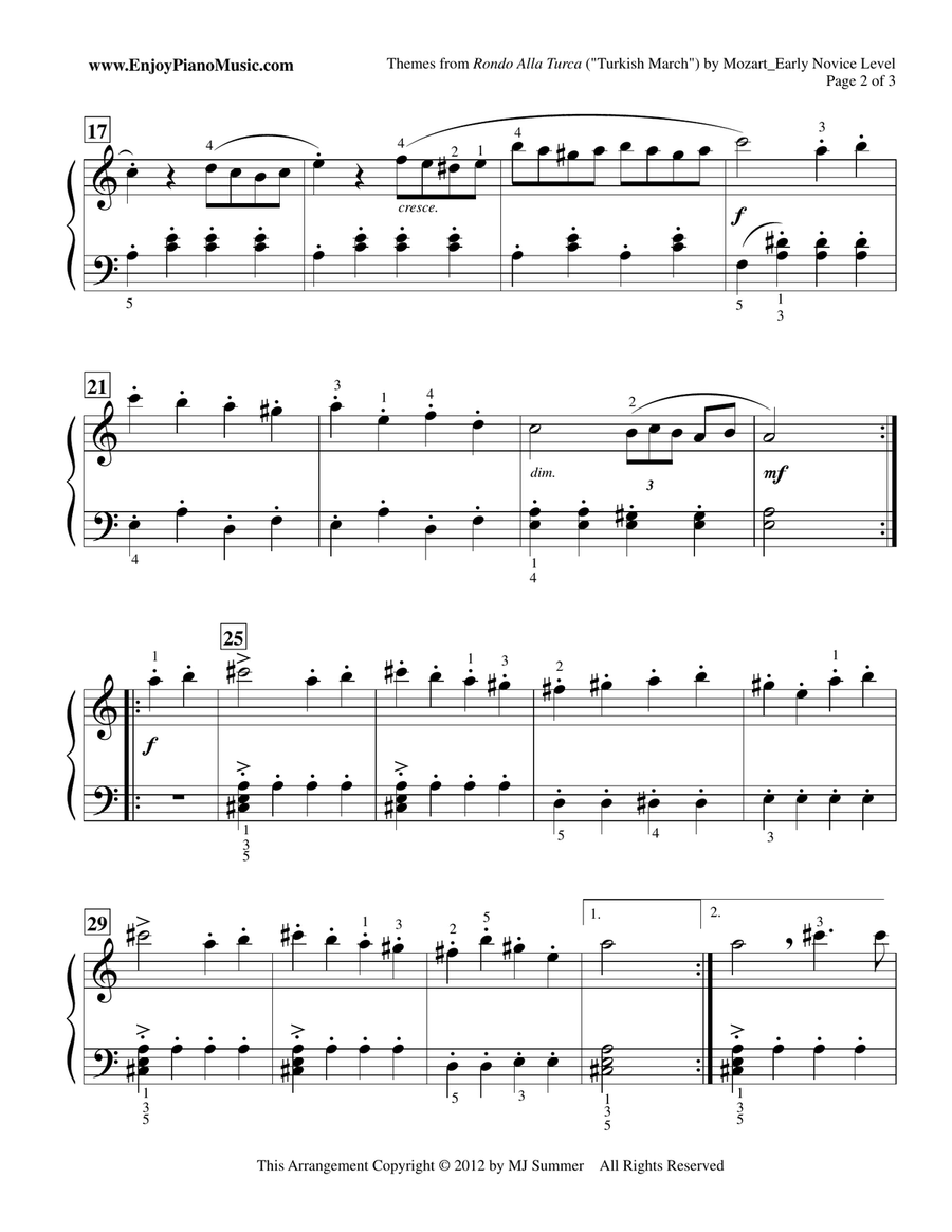 Rondo Alla Turca (Turkish March), Main Themes by Mozart--Easy Piano Piano Method scores gallery preview page 2