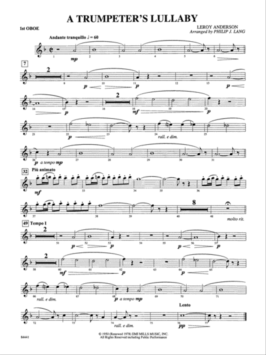 Trumpeter's Lullaby (with Trumpet Solo): Oboe Concert Band scores gallery preview page 1