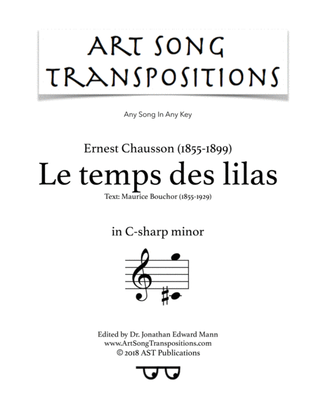 CHAUSSON: Le temps des lilas (transposed to C-sharp minor)