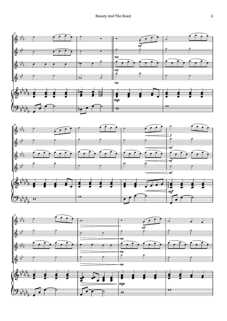 Beauty And The Beast Saxophone Quartet scores gallery preview page 3