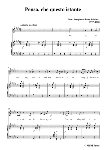 Schubert-Pensa,che questo istante,in E Major,for Voice&Piano image number null