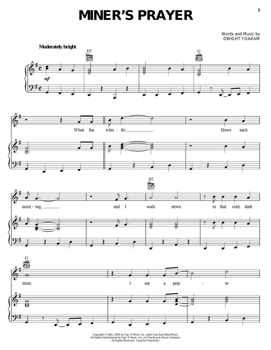 Miner's Prayer Miner's Prayer Piano, Vocal, Guitar scores gallery preview page 1