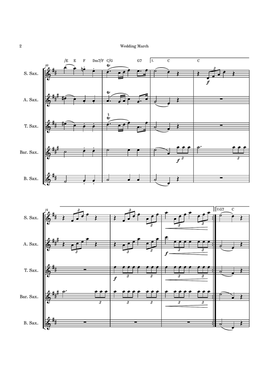 Wedding March Saxophone Quintet scores gallery preview page 2