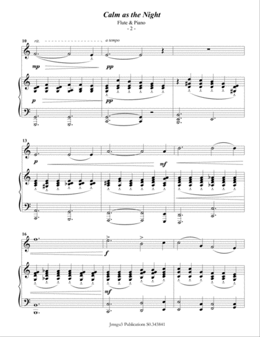 Bohm: Calm as the Night for Flute & Piano Flute Solo scores gallery preview page 2