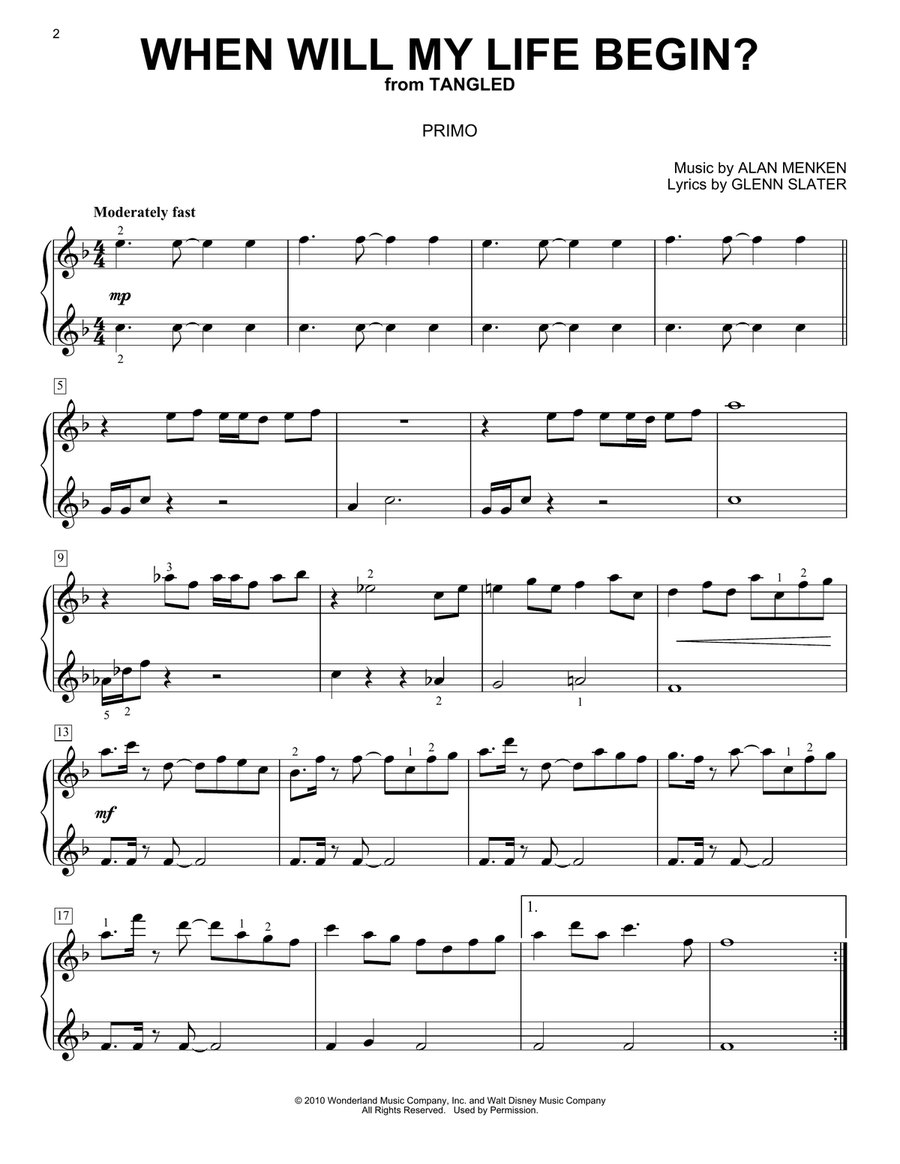 When Will My Life Begin? (from Tangled) 1 Piano, 4-Hands scores gallery preview page 2