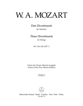 Book cover for Three Divertimenti for Strings and Winds KV 136-138 (125a-c)