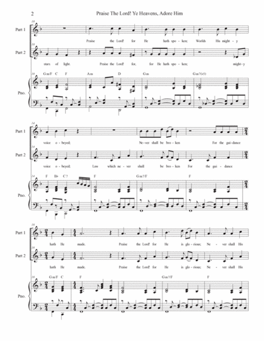 Praise The Lord! Ye Heavens, Adore Him (2-part choir) image number null