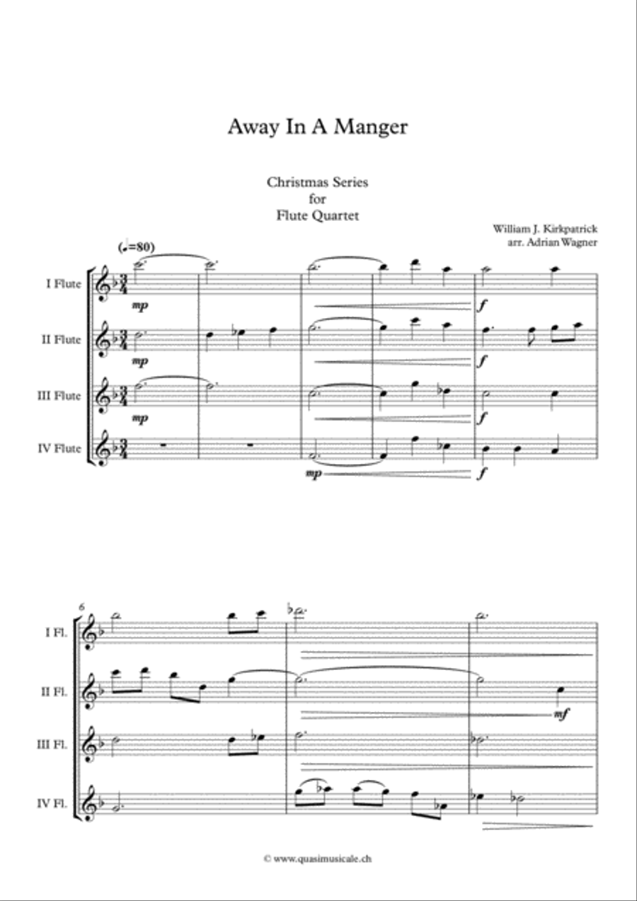 "Away In A Manger" Flute Quartet arr. Adrian Wagner image number null