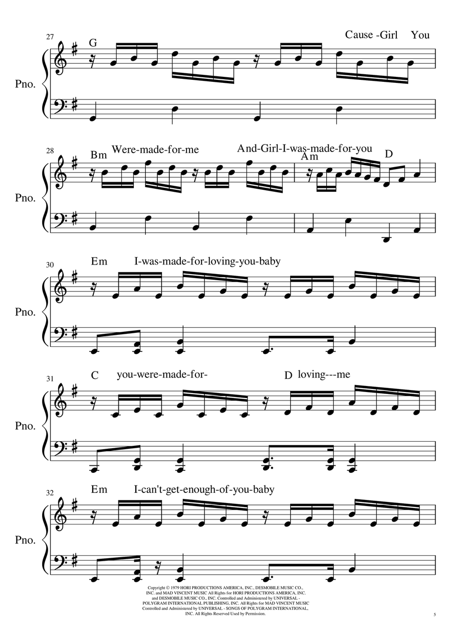 I Was Made For Lovin' You Easy Piano scores gallery preview page 5