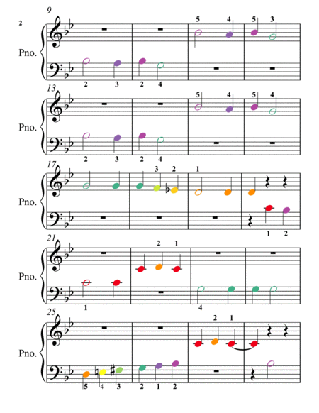 Carol of the Bells Beginner Piano Sheet Music with Colored Notes