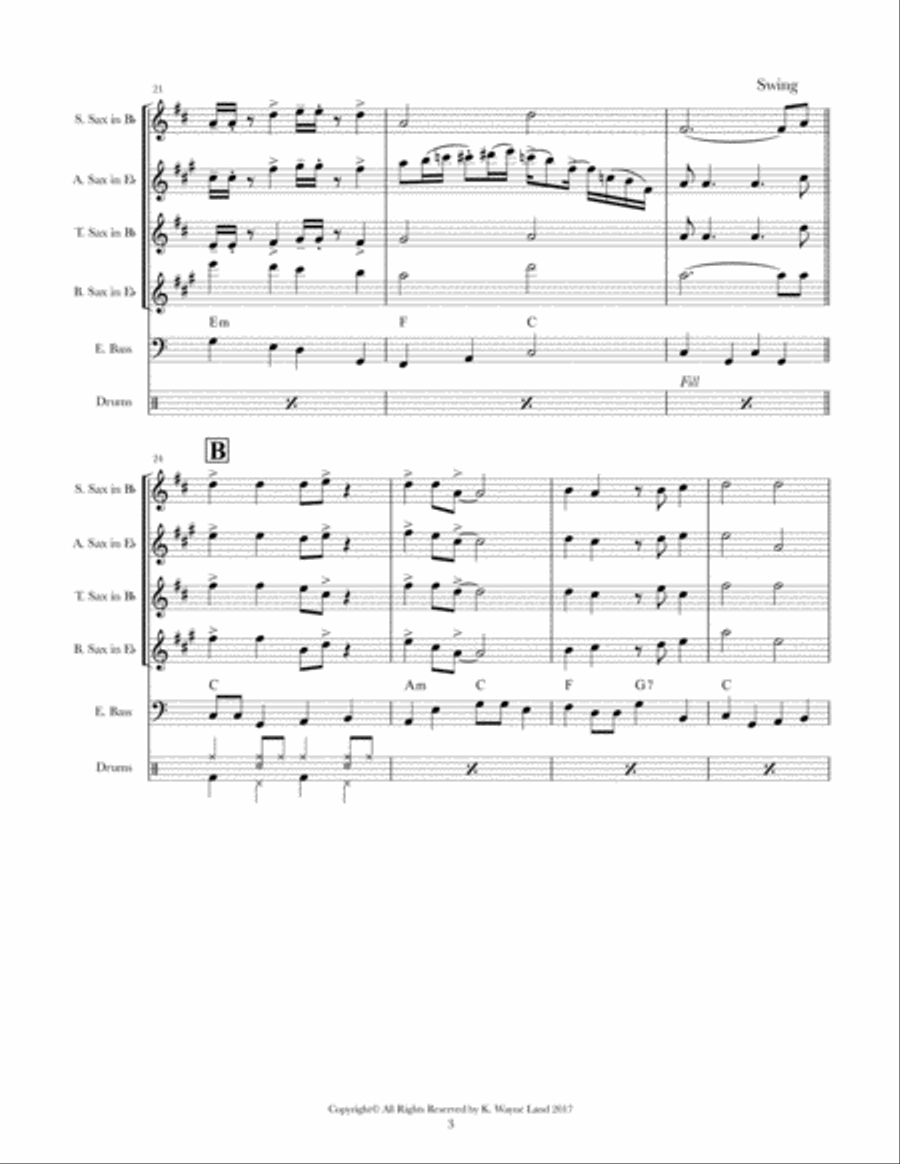 Good King Wenceslas (Variations for Jazz Saxophone Quartet) Saxophone Quartet scores gallery preview page 4