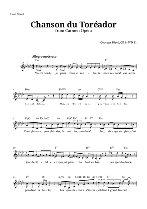 Chanson du Toreador by Bizet for High Voice